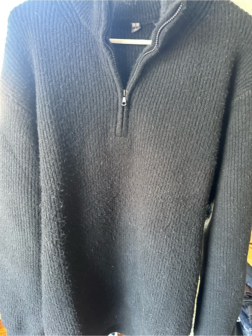 UNIQLO Black Zip-Neck Ribbed Men's Sweater